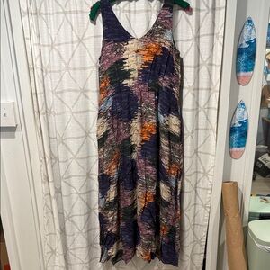 Elk Viscose Sleeveless V-Neck Printed Maxi Dress in Multi-Color Pattern